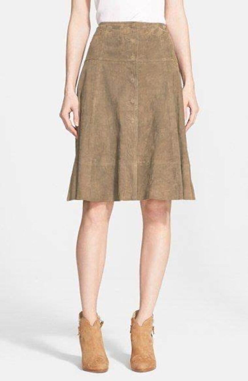 Joie Mylon Tan Suede Leather Knee-Length A-Line Skirt Size Small